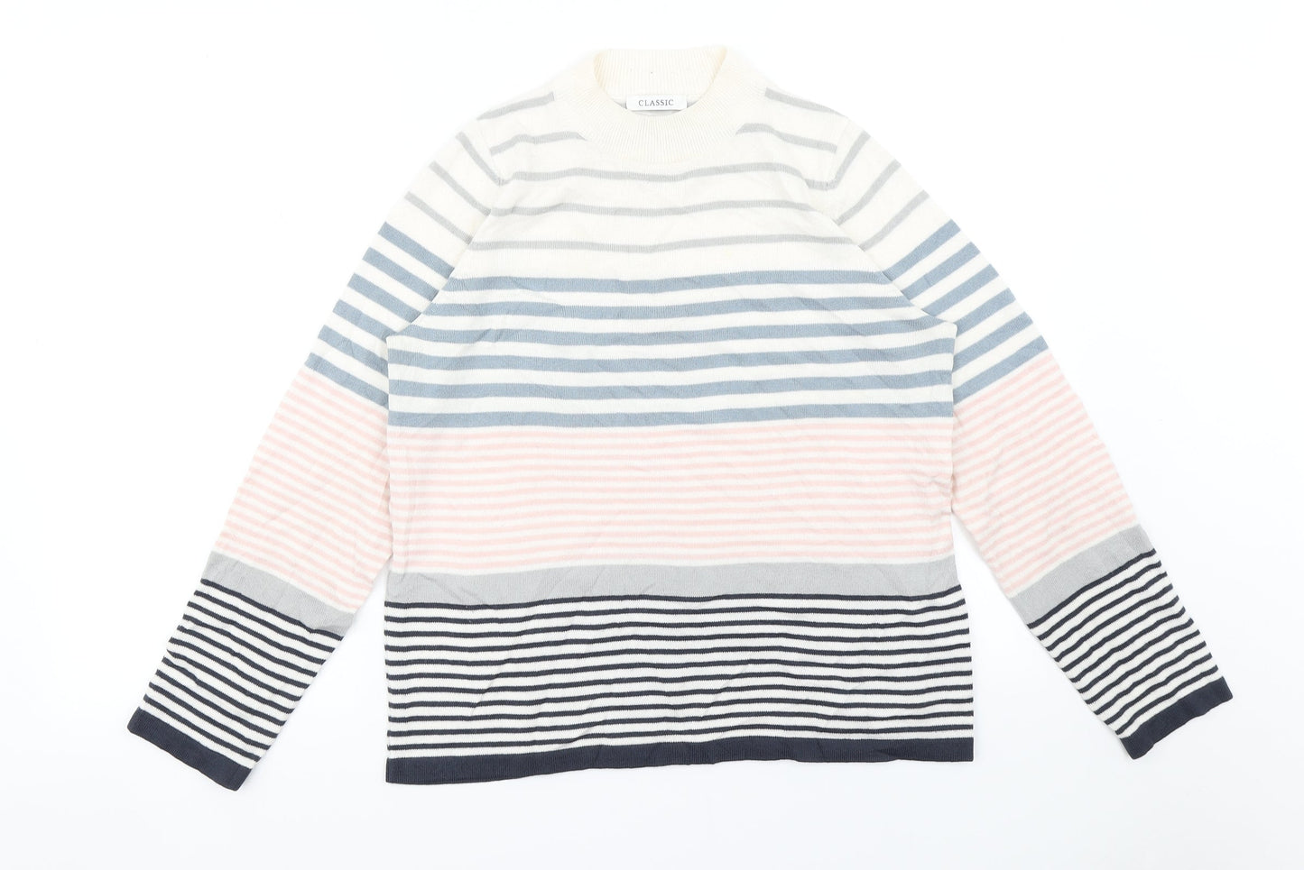 M&S Womens White Striped  Pullover Jumper Size 12