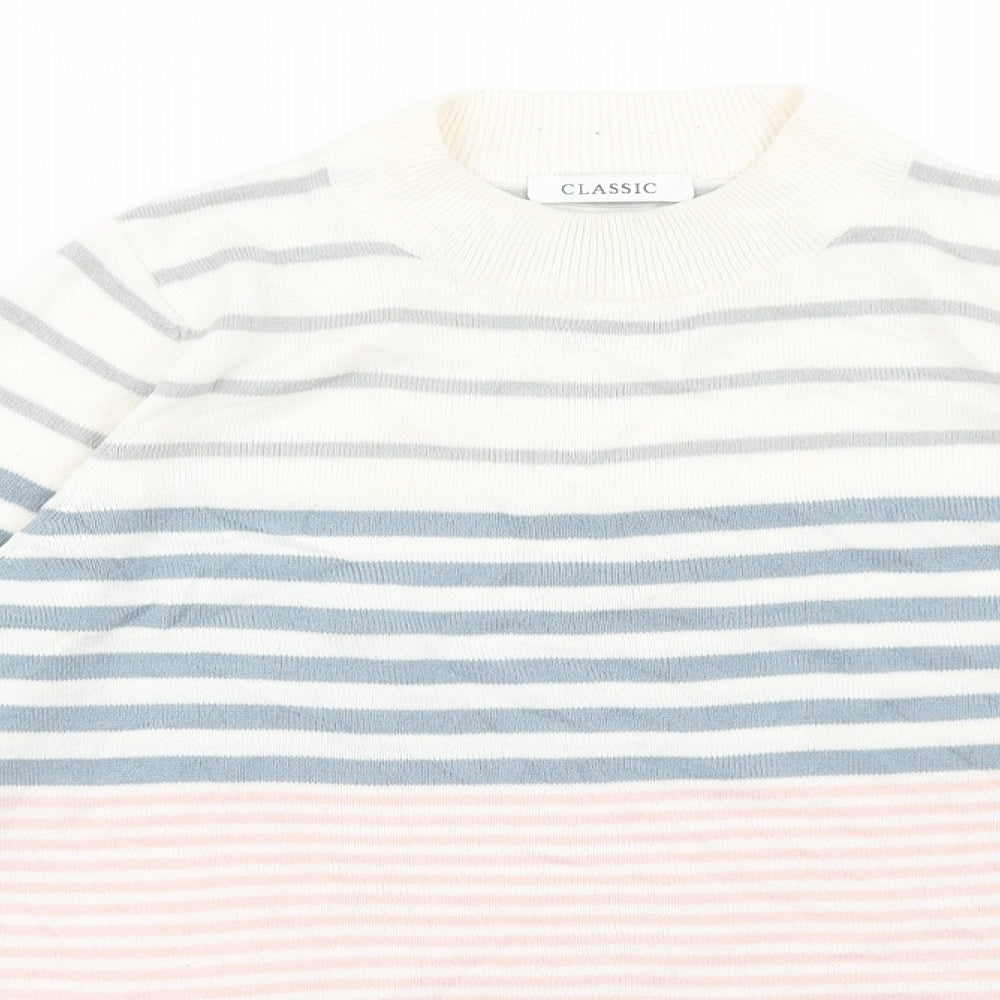 M&S Womens White Striped  Pullover Jumper Size 12