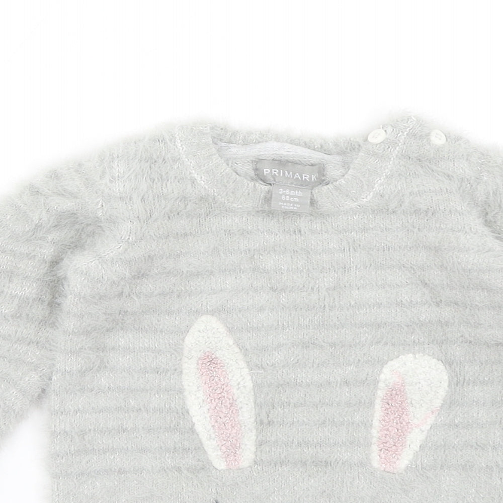 Primark Baby Grey   Pullover Jumper Size 3-6 Months  - Rabbit