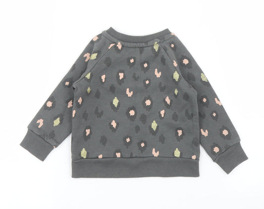 Primark Girls Grey Animal Print  Pullover Jumper Size 3-6 Months  - Leopard print