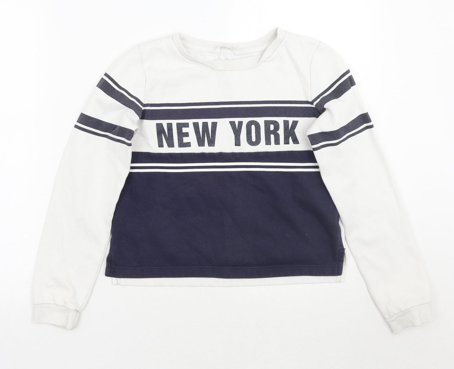 H&M Girls White Striped  Pullover Jumper Size 11 Years