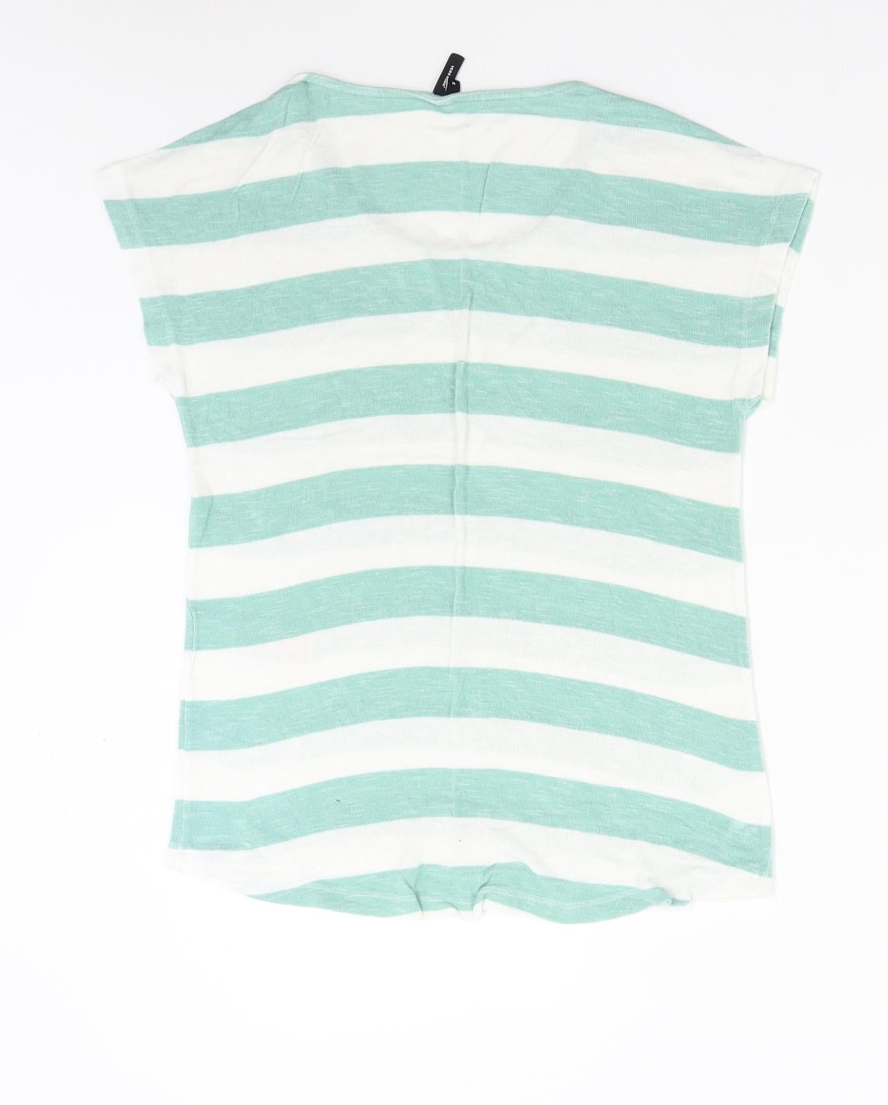 VERO MODA Womens Green Striped Knit Pullover Jumper Size M