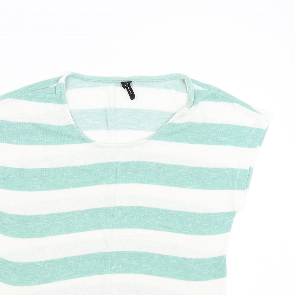 VERO MODA Womens Green Striped Knit Pullover Jumper Size M