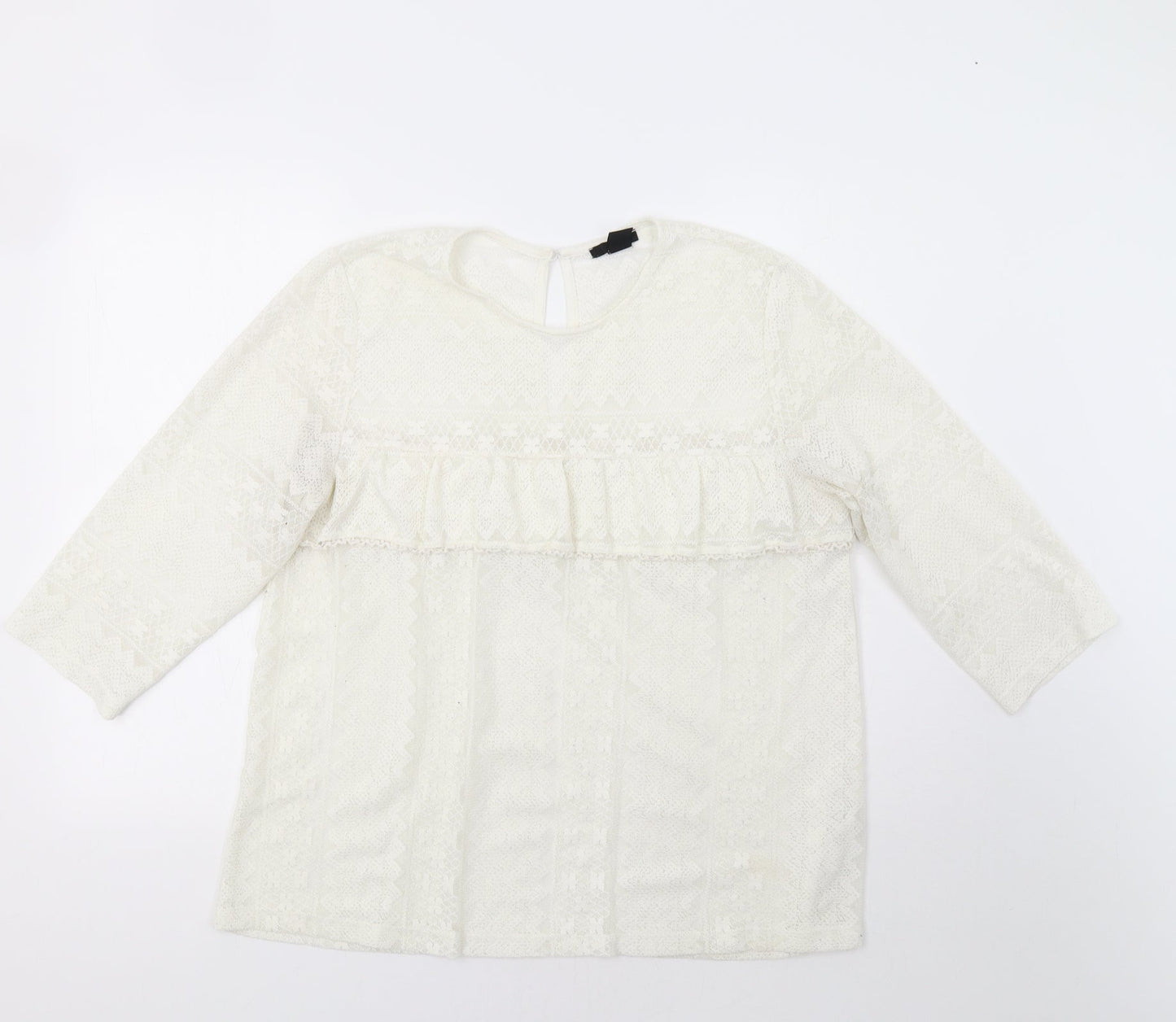 H&M Womens Ivory Geometric Lace Basic Blouse Size L