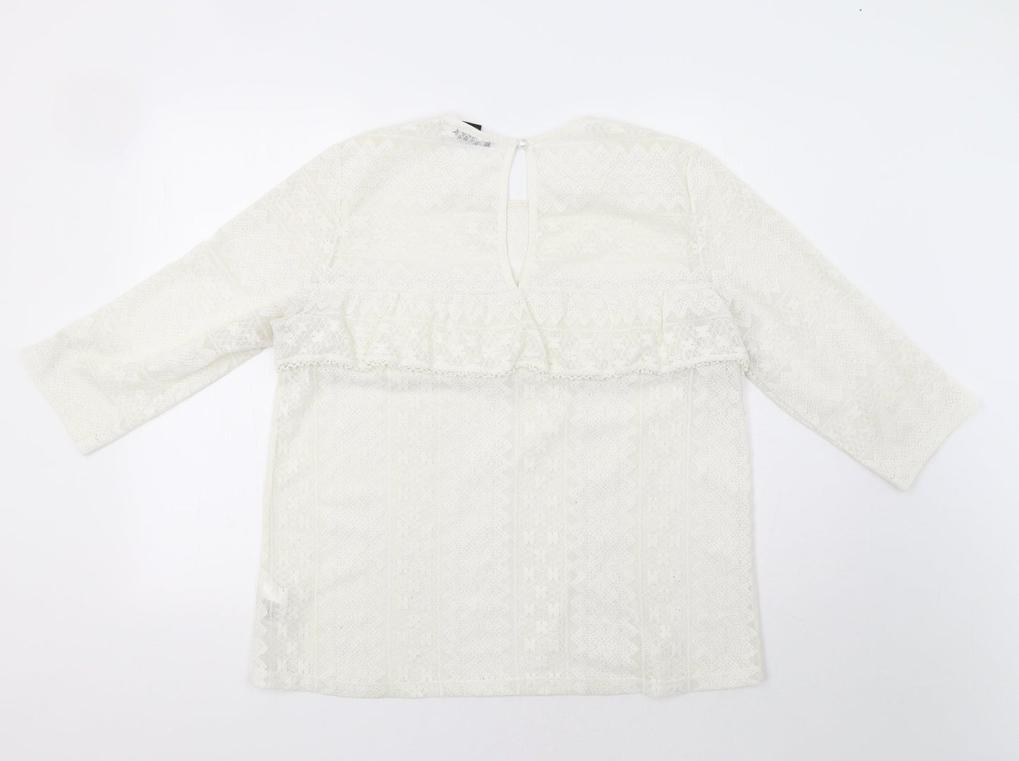 H&M Womens Ivory Geometric Lace Basic Blouse Size L