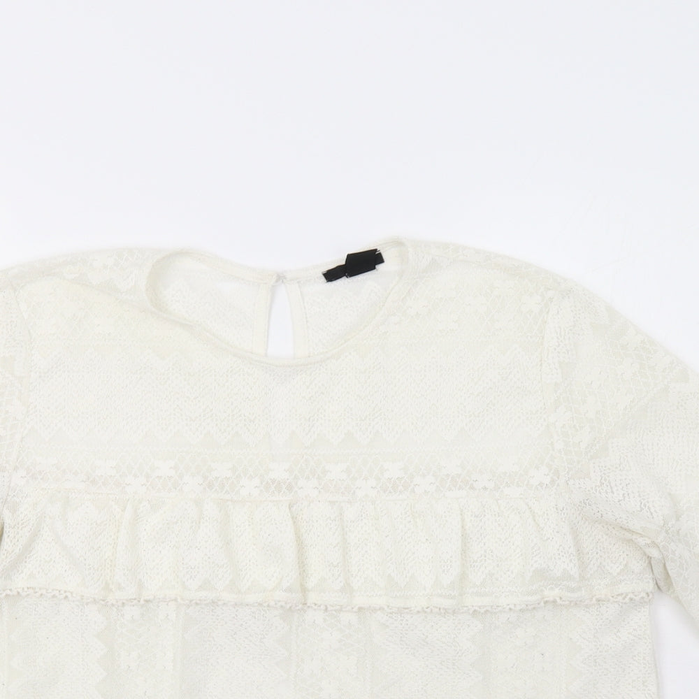 H&M Womens Ivory Geometric Lace Basic Blouse Size L