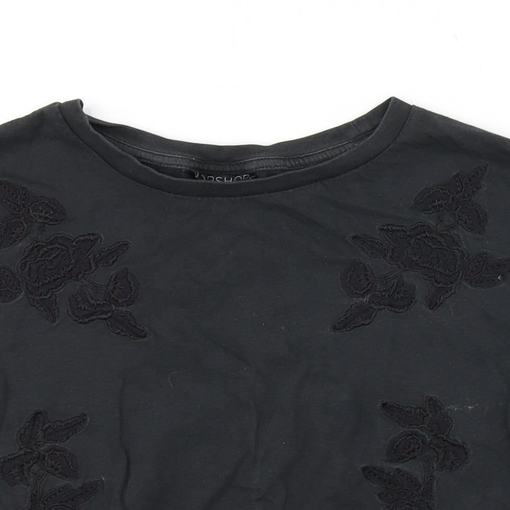 Topshop Womens Grey Floral  Cropped T-Shirt Size 6