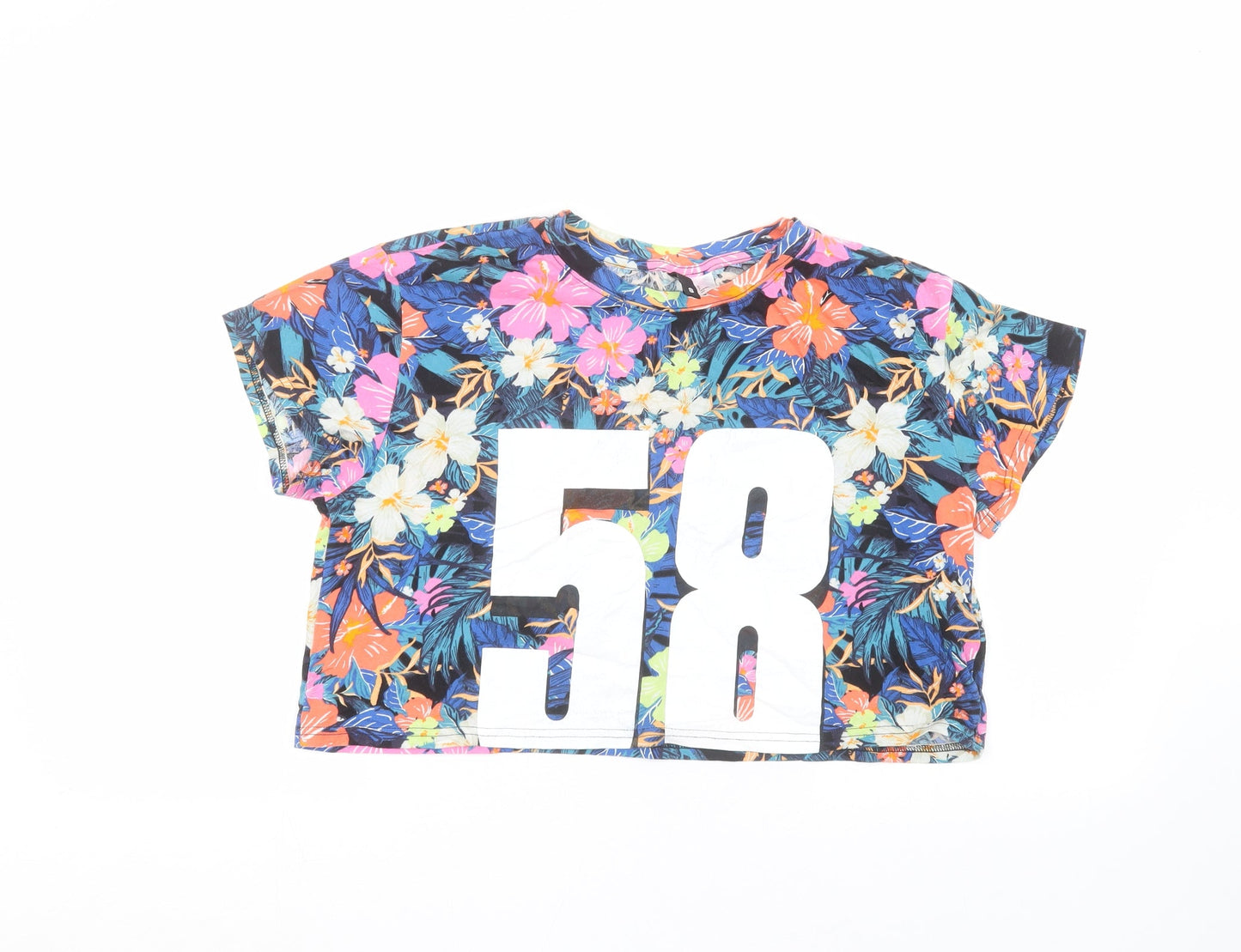 H&M Womens Multicoloured Floral  Cropped T-Shirt Size S