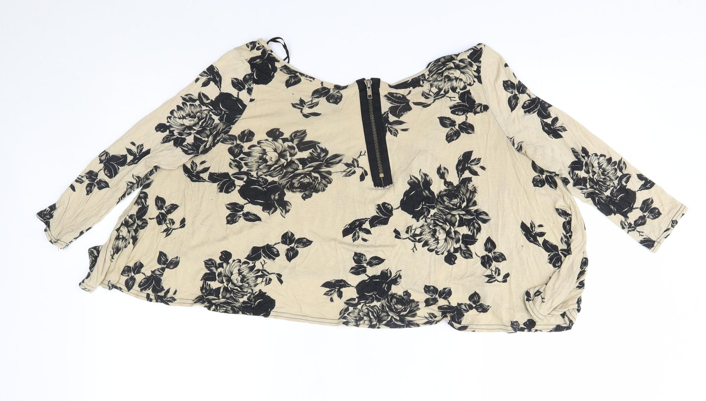New Look Womens Beige Floral  Basic Blouse Size 10