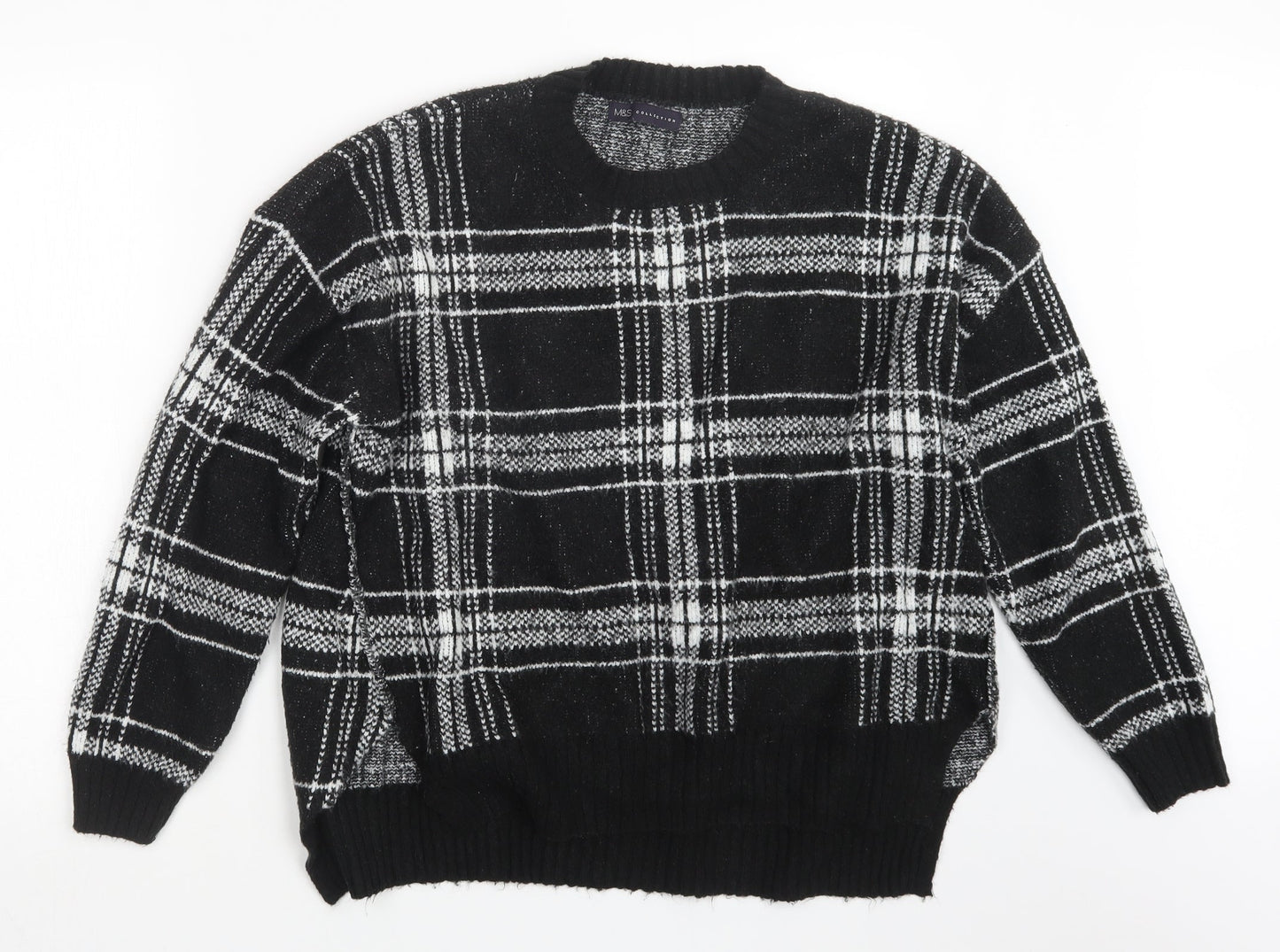 Marks and Spencer Womens Black Check Knit Pullover Jumper Size XL
