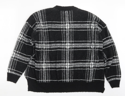 Marks and Spencer Womens Black Check Knit Pullover Jumper Size XL