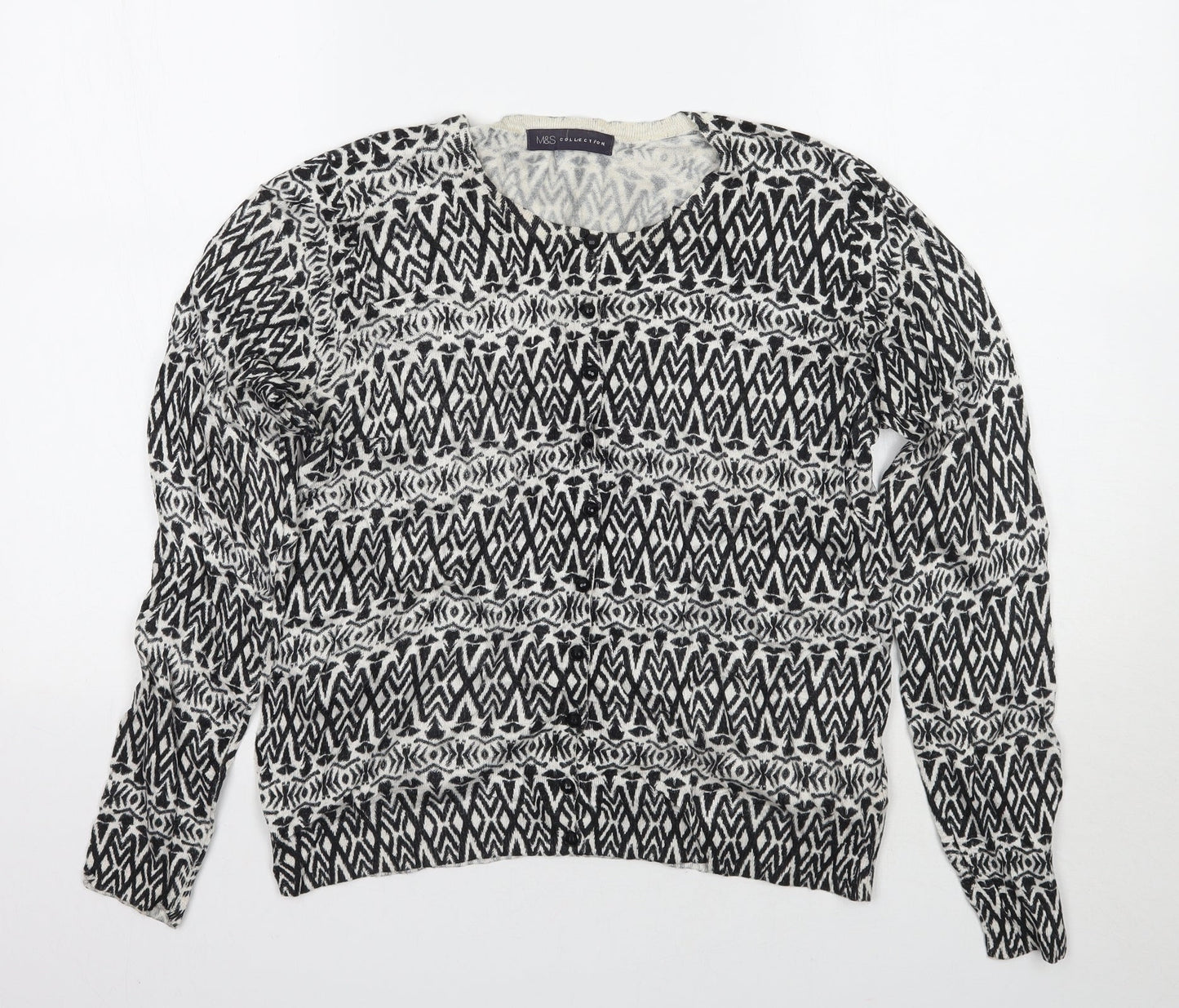 Marks and Spencer Womens White Animal Print  Cardigan Jumper Size 14