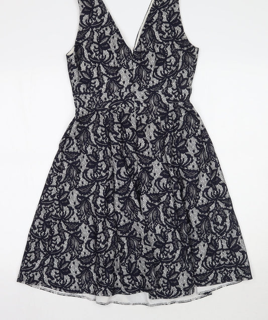 Wallis Womens Blue Floral  A-Line  Size 8