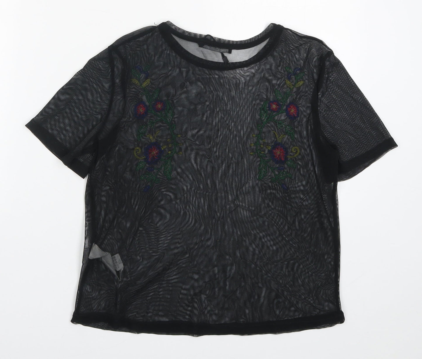 Zara Womens Black Floral  Basic T-Shirt Size S