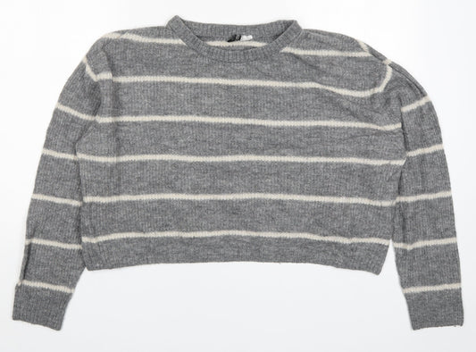 H&M Womens Grey Striped Knit Pullover Jumper Size M