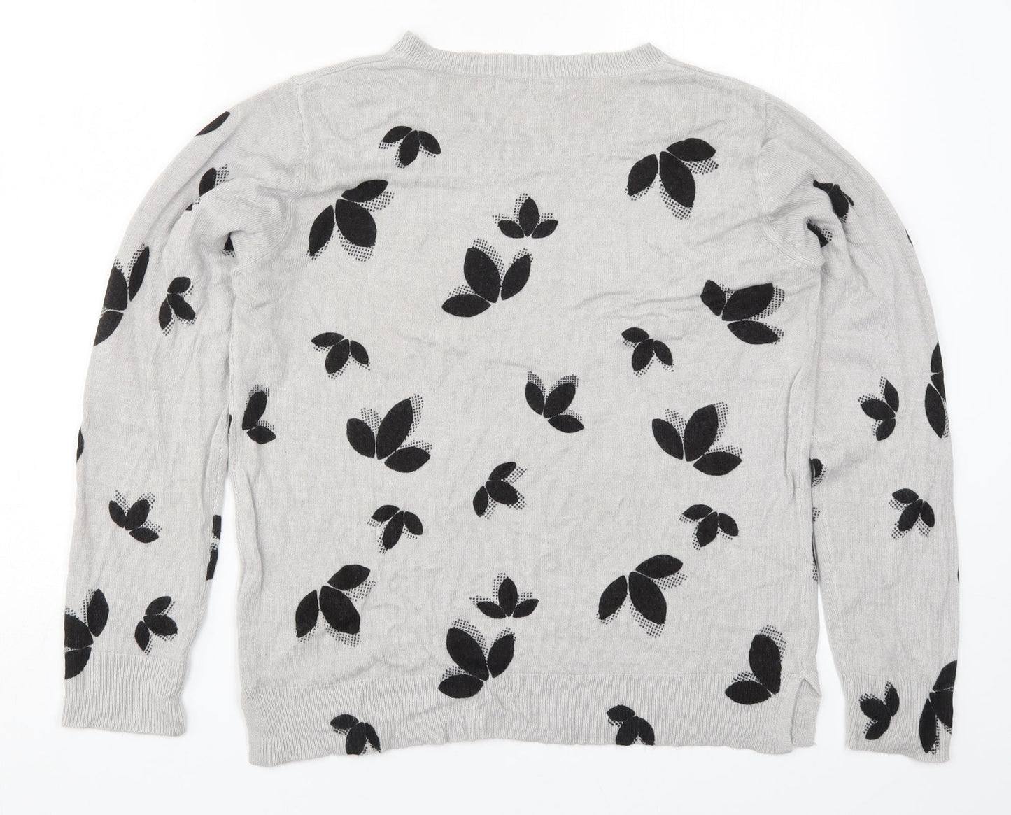 Marks and Spencer Womens Grey Floral Knit Pullover Jumper Size 12  - Leaf Print