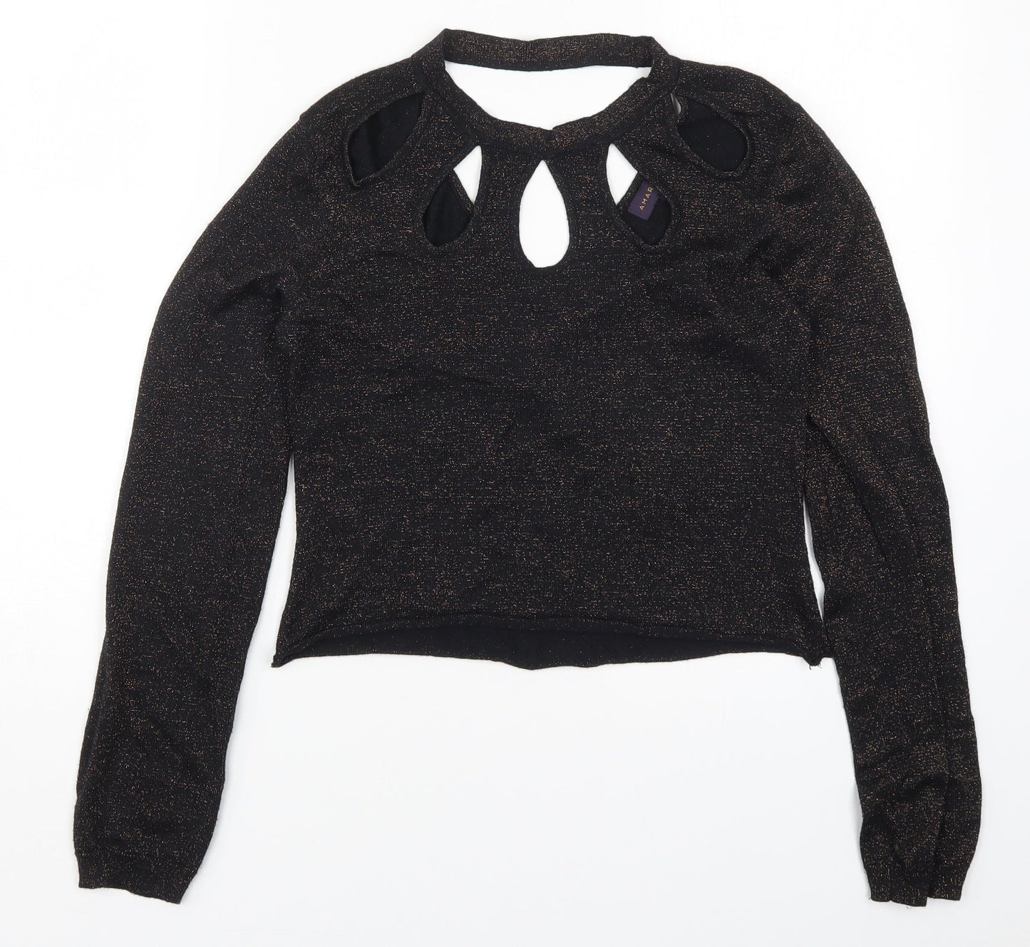 Amaryllis Womens Black  Knit Pullover Jumper Size 10  - Brown Metal Glitter