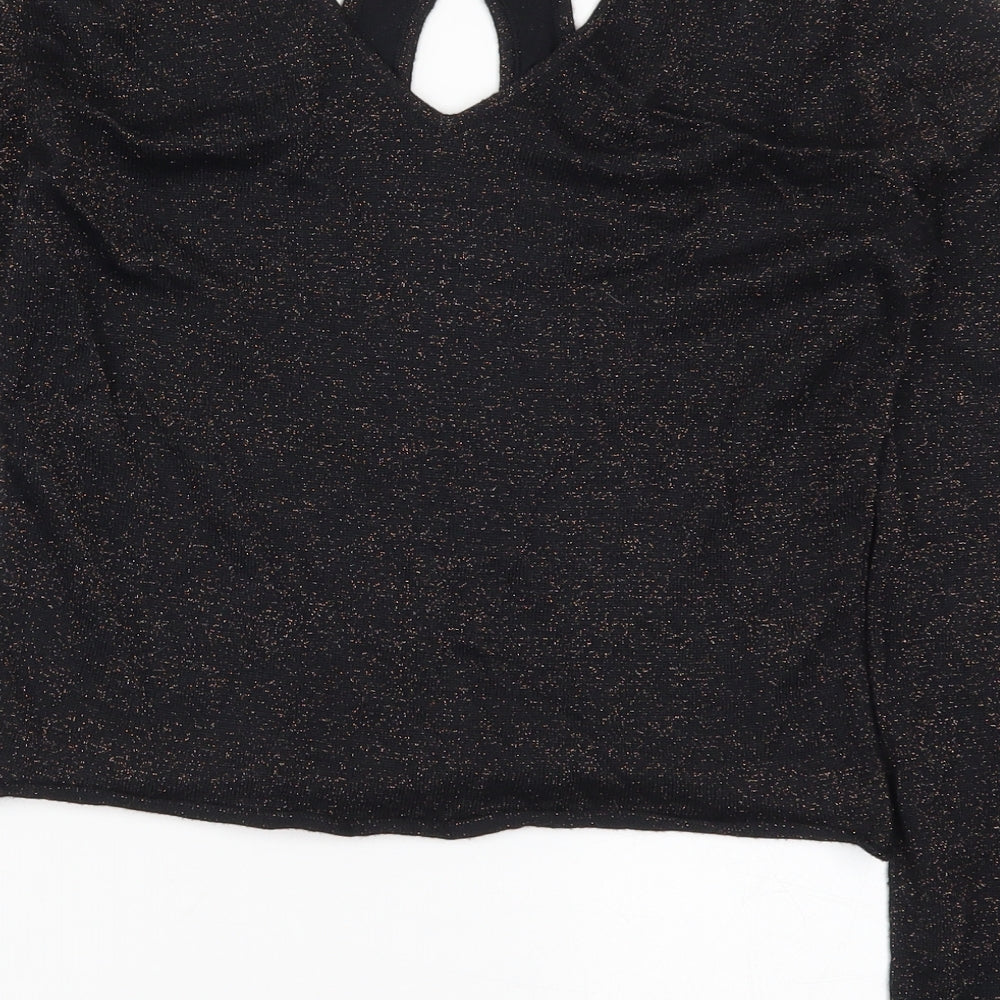 Amaryllis Womens Black  Knit Pullover Jumper Size 10  - Brown Metal Glitter