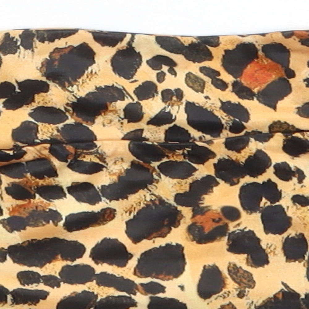 PRETTYLITTLETHING Womens Brown Animal Print Satin Cropped T-Shirt Size 4  - Boob Tube