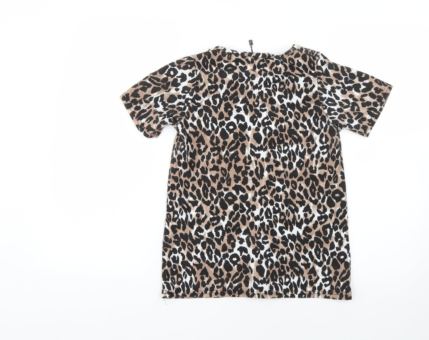 PRETTYLITTLETHING Womens Brown Animal Print  Basic T-Shirt Size 4