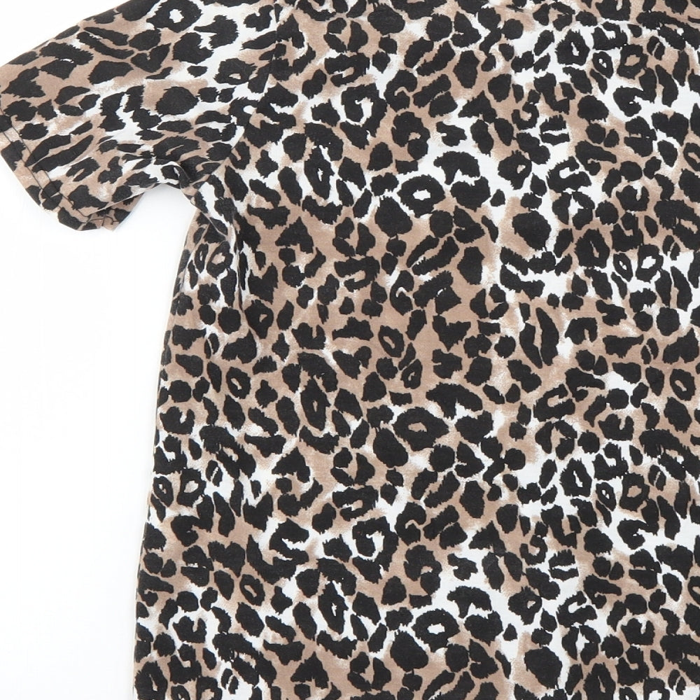 PRETTYLITTLETHING Womens Brown Animal Print  Basic T-Shirt Size 4
