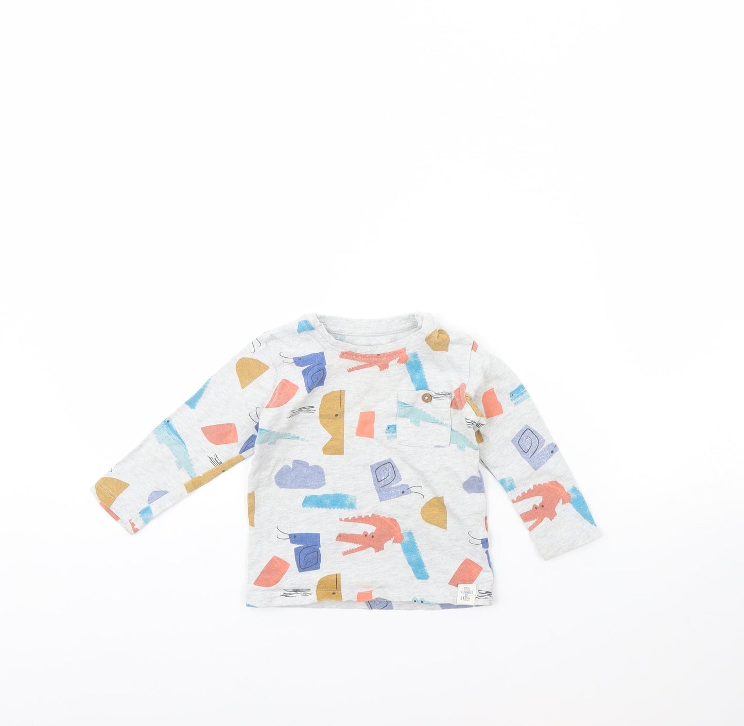 M&s Girls Grey Geometric  Basic T-Shirt Size 12 Months