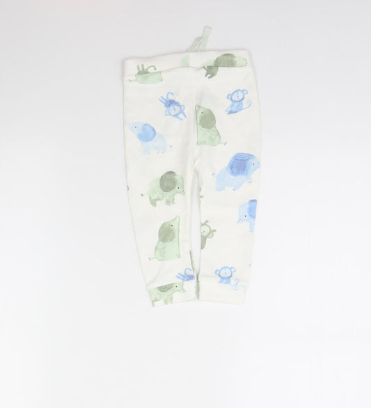 George Girls White Animal Print  Jogger Trousers Size 9 Months  - Elephant