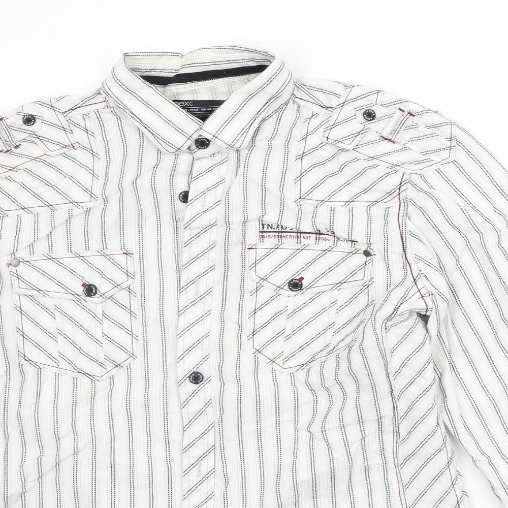 NEXT Mens White Striped   Button-Up Size M