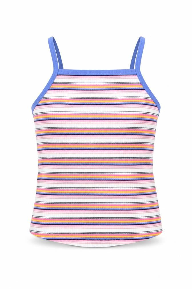 M&S Girls White Striped  Basic Tank Size 9-10 Years