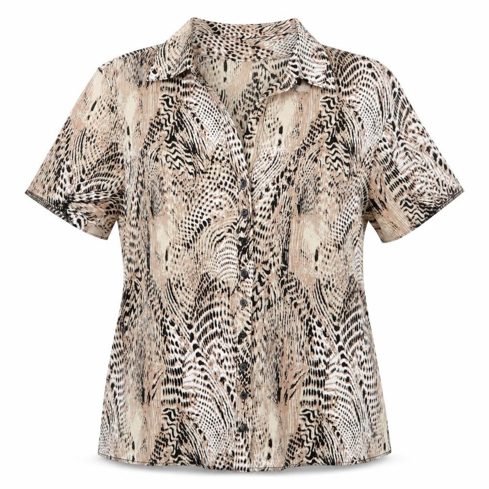 Damart Womens Brown Animal Print  Basic Button-Up Size 14