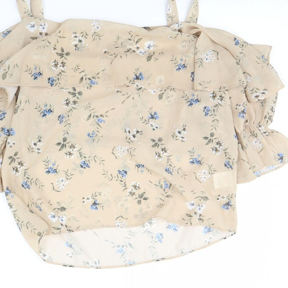 In the Style Womens Beige Floral  Basic Blouse Size 10
