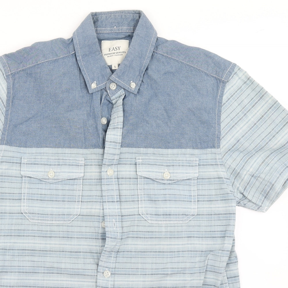 Easy Mens Blue Striped   Button-Up Size S