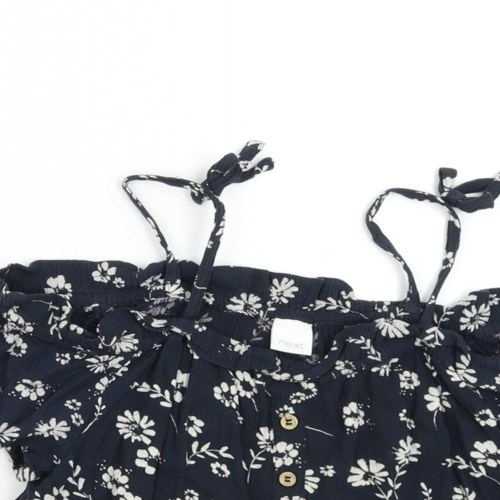 NEXT Girls Blue Floral  Basic Blouse Size 8 Years