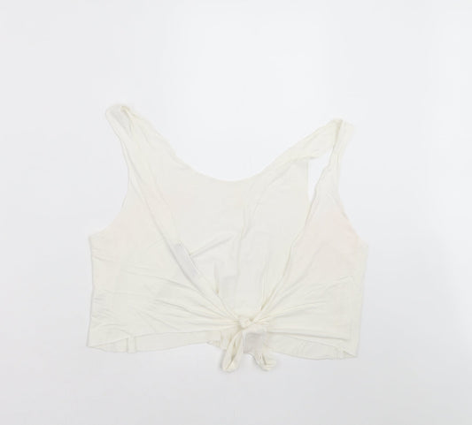 Missguided Womens White   Cropped Blouse Size 8  - tie back
