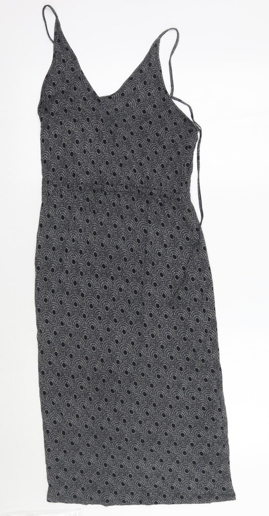 Preworn Womens Black Geometric  A-Line  Size 8