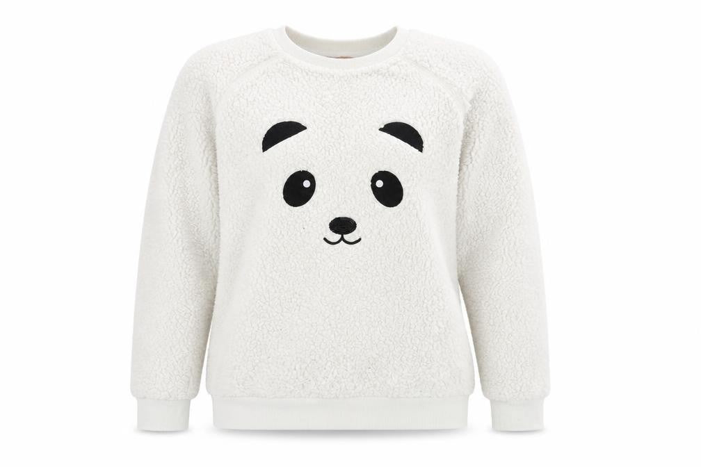 Avenue Womens Ivory Animal Print   Pyjama Top Size M  - Panda Face with sequin nose
