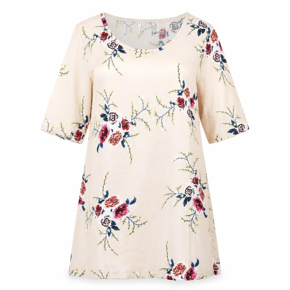 Preworn Womens Ivory Floral  A-Line  Size L  - Satin feel red flowers