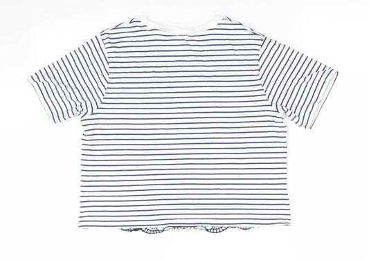 Miss Selfridge Womens Blue Striped  Tunic T-Shirt Size 10  - Flower Cut Out detail to front