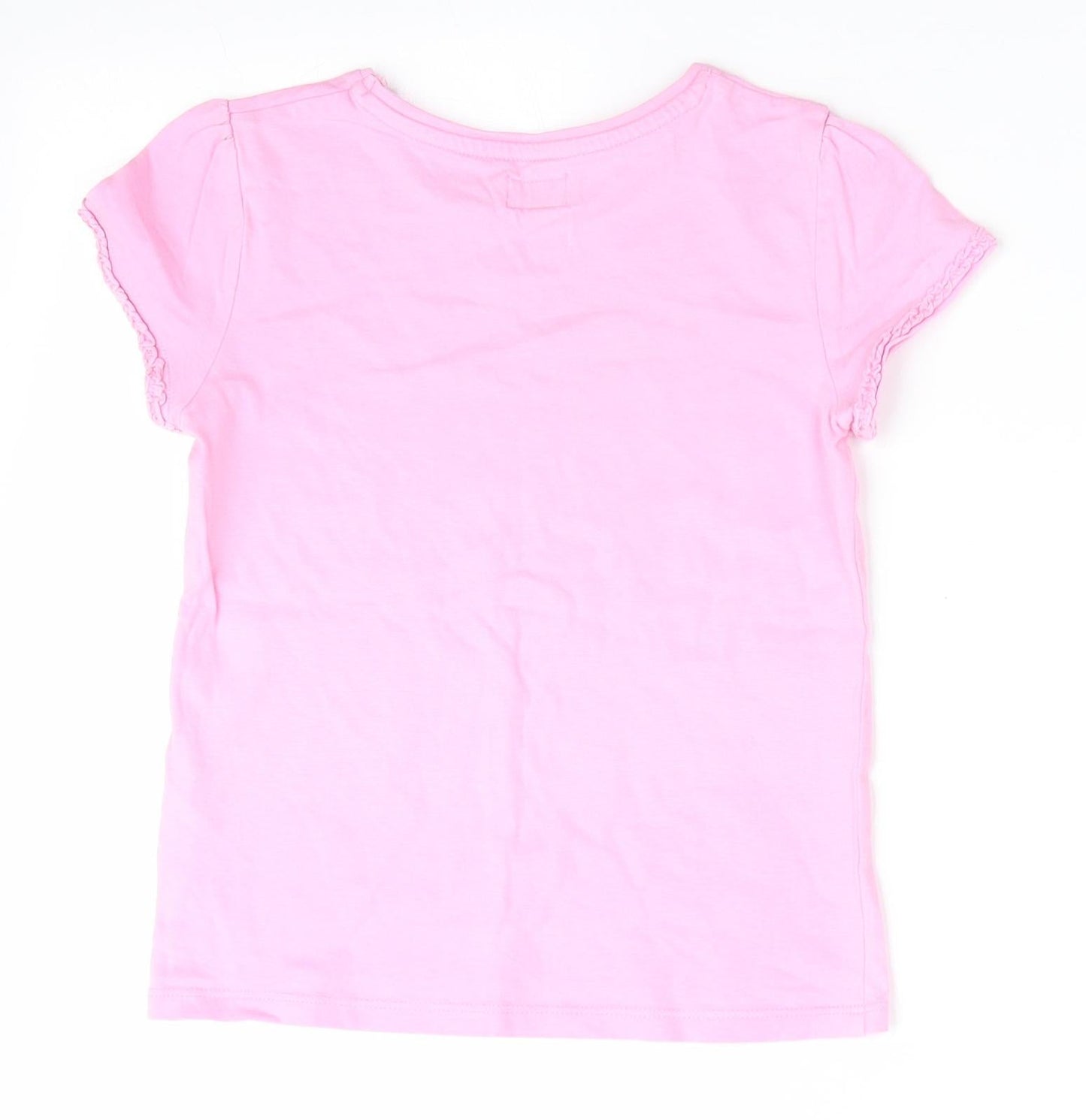 Florence and Fred Girls Pink   Basic T-Shirt Size 4-5 Years  - Rouched trim to sleeves