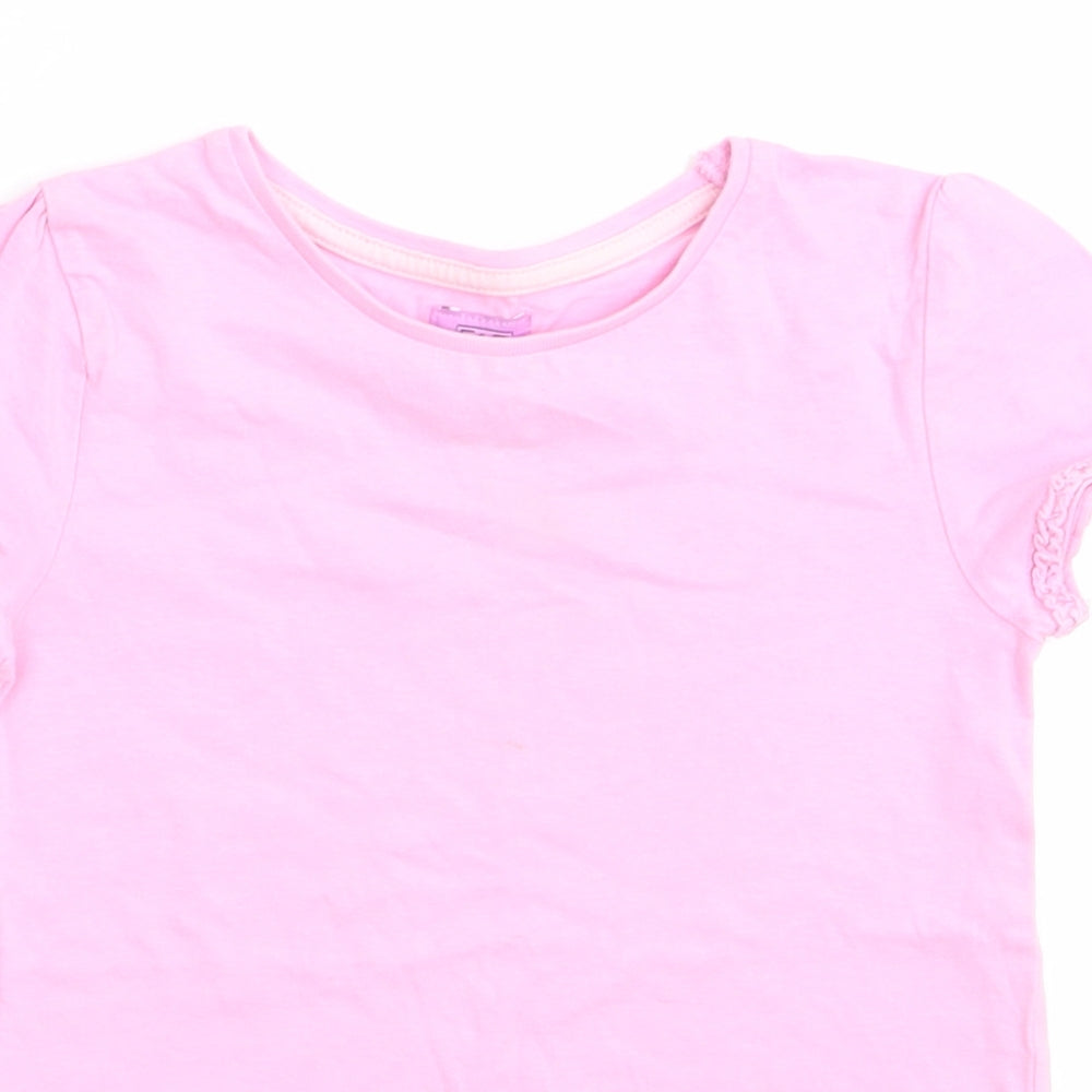 Florence and Fred Girls Pink   Basic T-Shirt Size 4-5 Years  - Rouched trim to sleeves