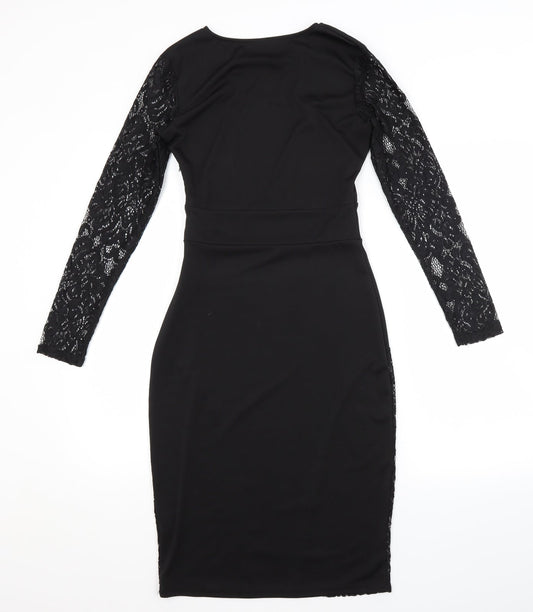 Preworn Womens Black Floral  Pencil Dress  Size S