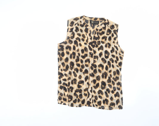 Lipsy Womens Brown Animal Print  Basic Button-Up Size 10