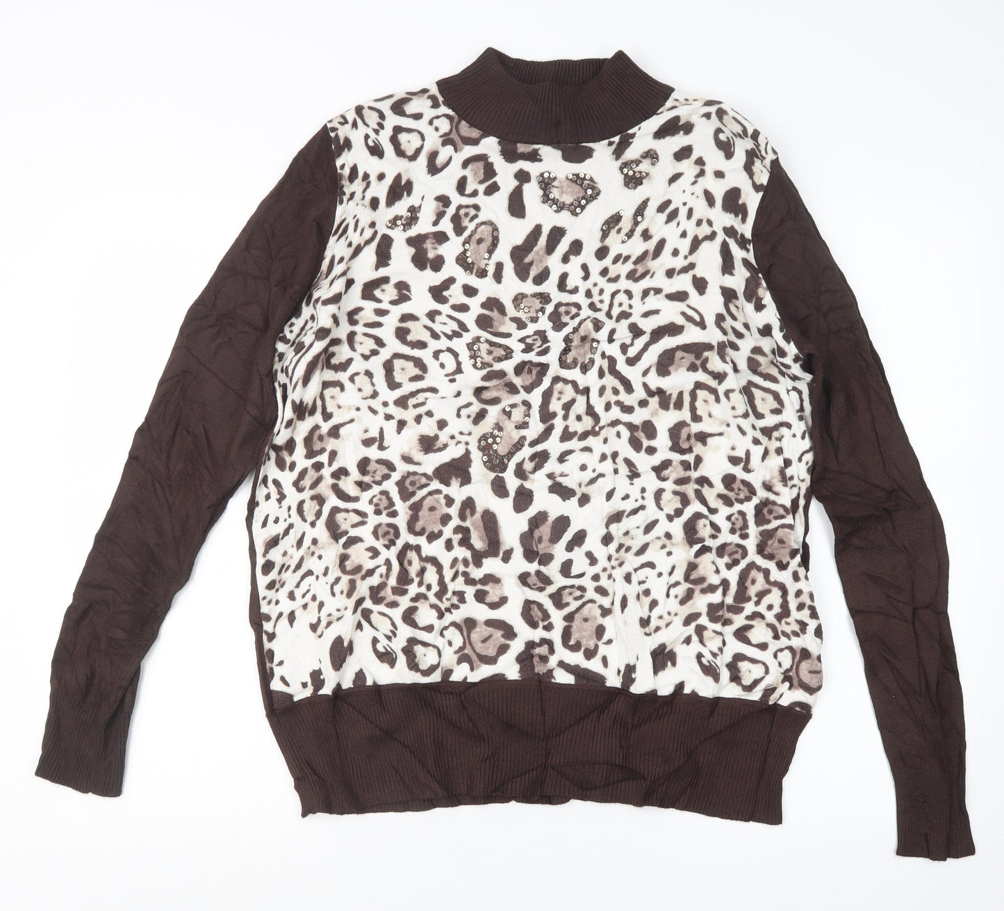 Casamia Womens Brown Animal Print Knit Pullover Jumper Size L