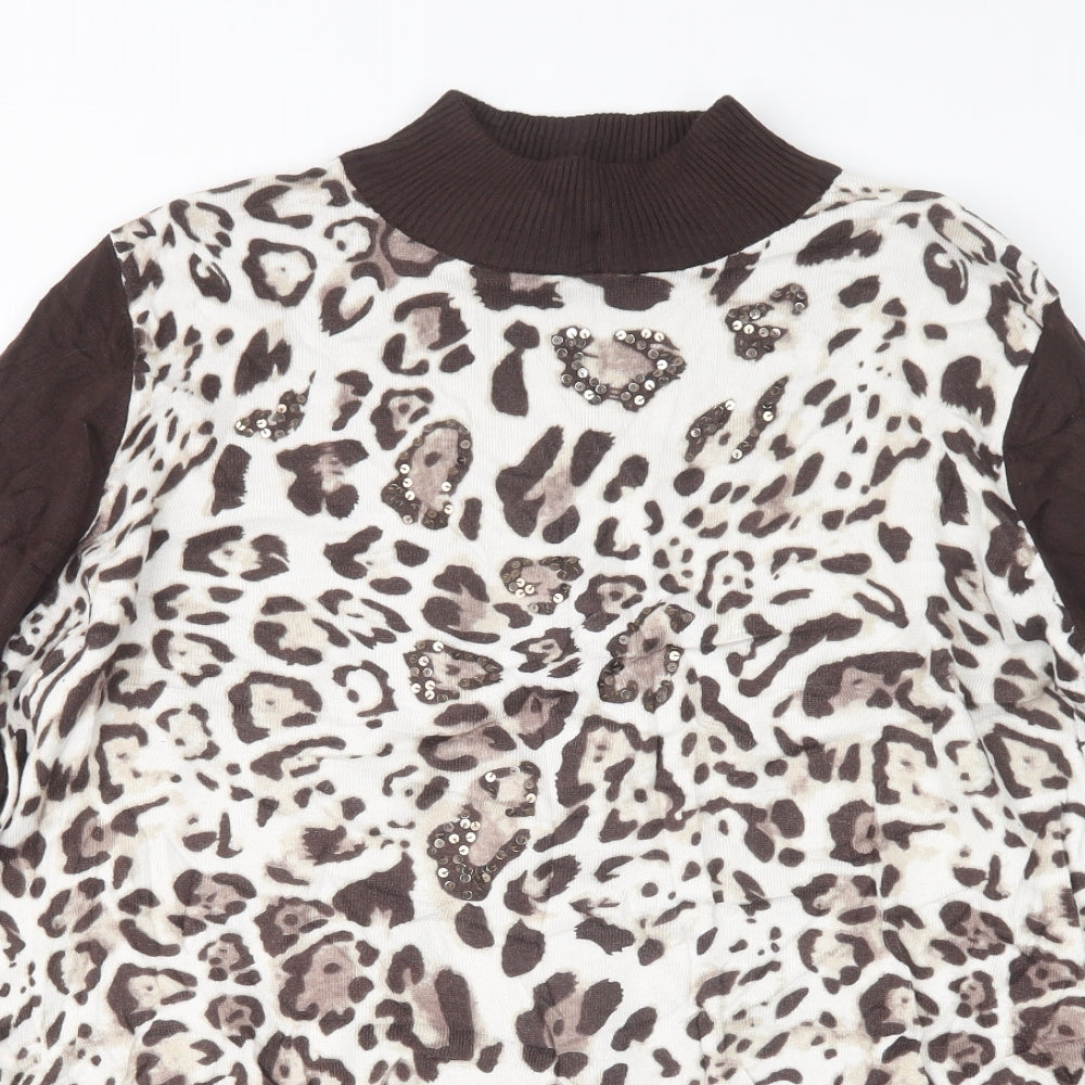 Casamia Womens Brown Animal Print Knit Pullover Jumper Size L