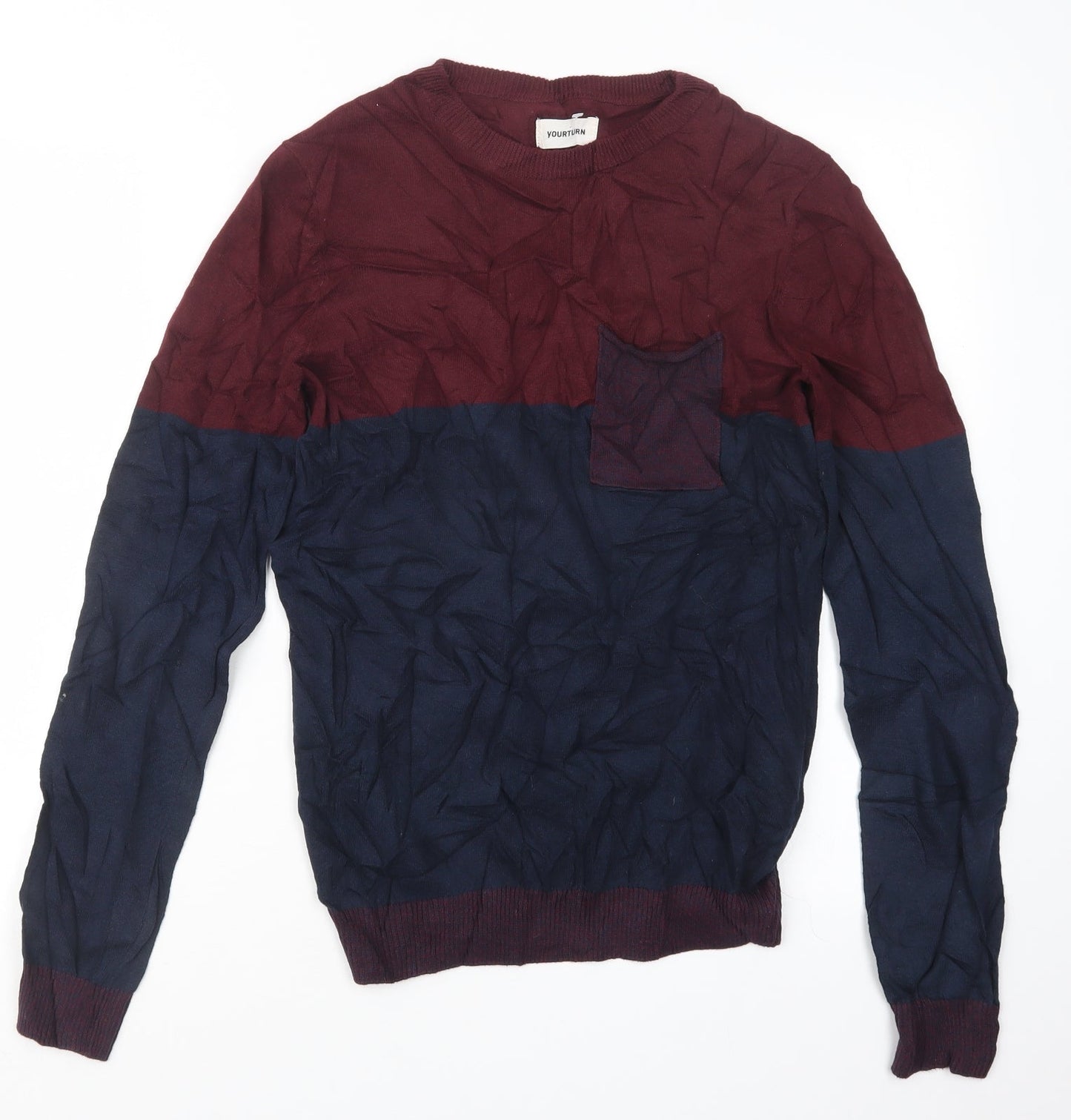 Your Turn Mens Blue  Knit Pullover Jumper Size S