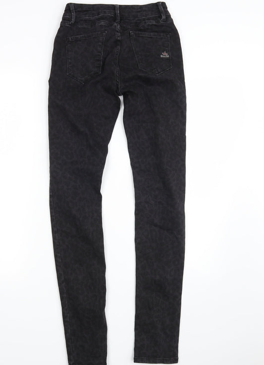 Buena Vista Womens Black Animal Print Denim Skinny Jeans Size 2XS L31 in