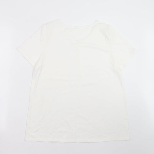 Preworn Womens White   Basic T-Shirt Size M  - hole pattern
