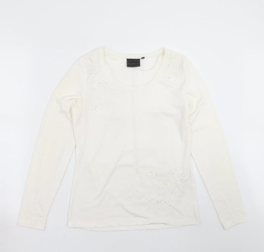 BCP Collection Womens Ivory Floral  Basic T-Shirt Size S