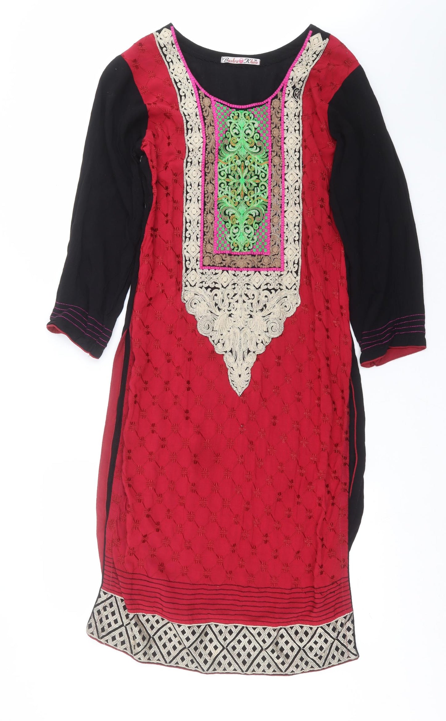 Bushra Khan Womens Red Geometric  Shift  Size M