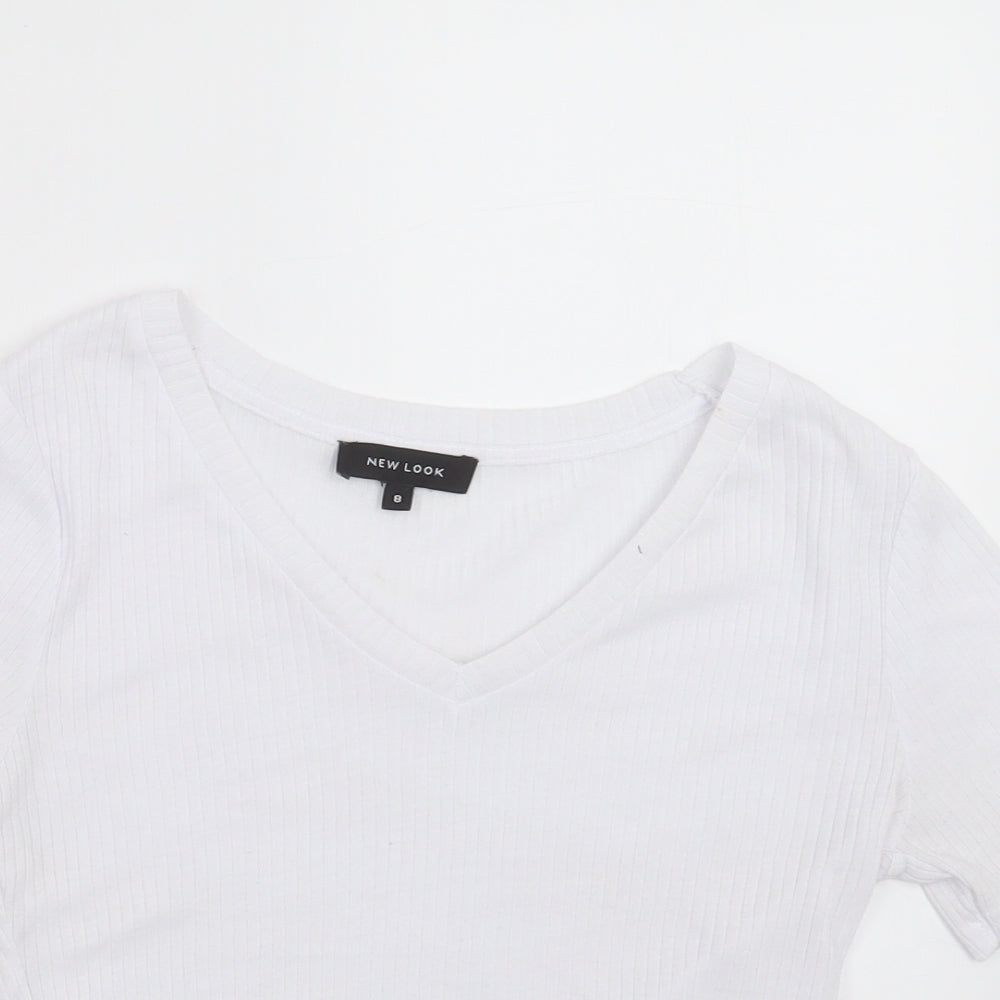 New Look Womens White Striped  Basic T-Shirt Size 8